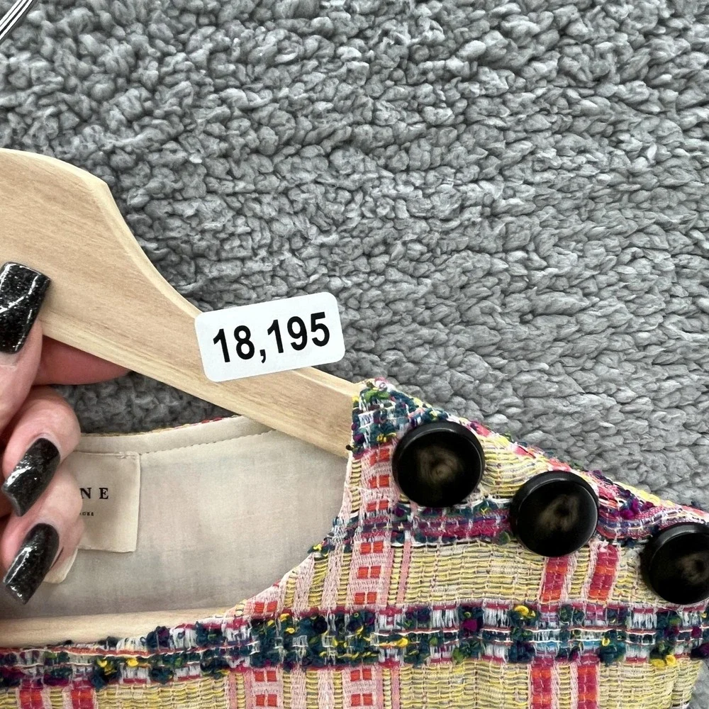 Sezane Dress 4 Multicolor Plaid Tweed Katie Sleeveless MOD Retro Mini Shift - Picture 13 of 13